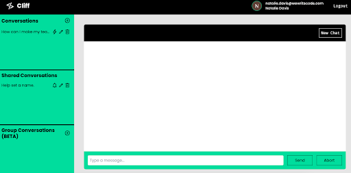 User interface of Cliff tool showing a new chat window