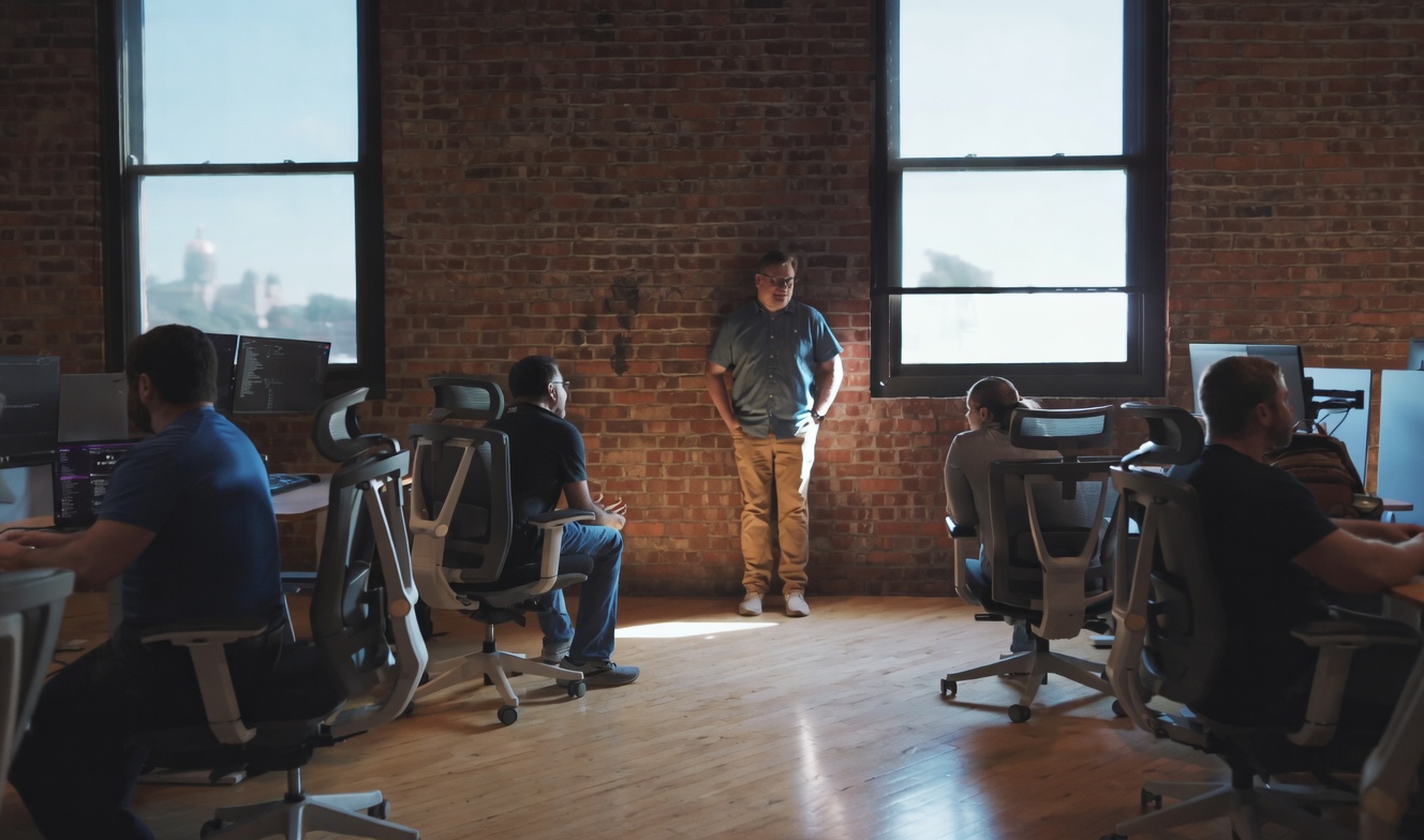 Agile development team working together in a conference room