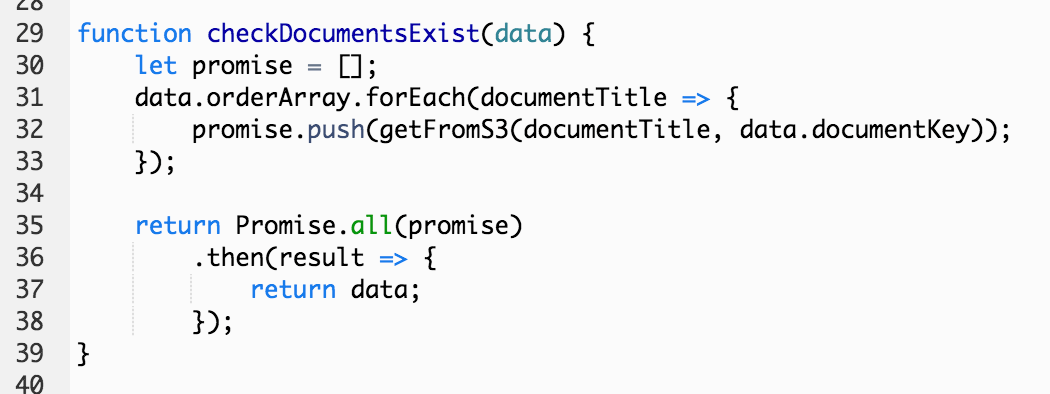 code block for a custom function called checkDocumentsExist
